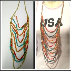 New Bogot Multilayered Teal Orange Beaded Necklace